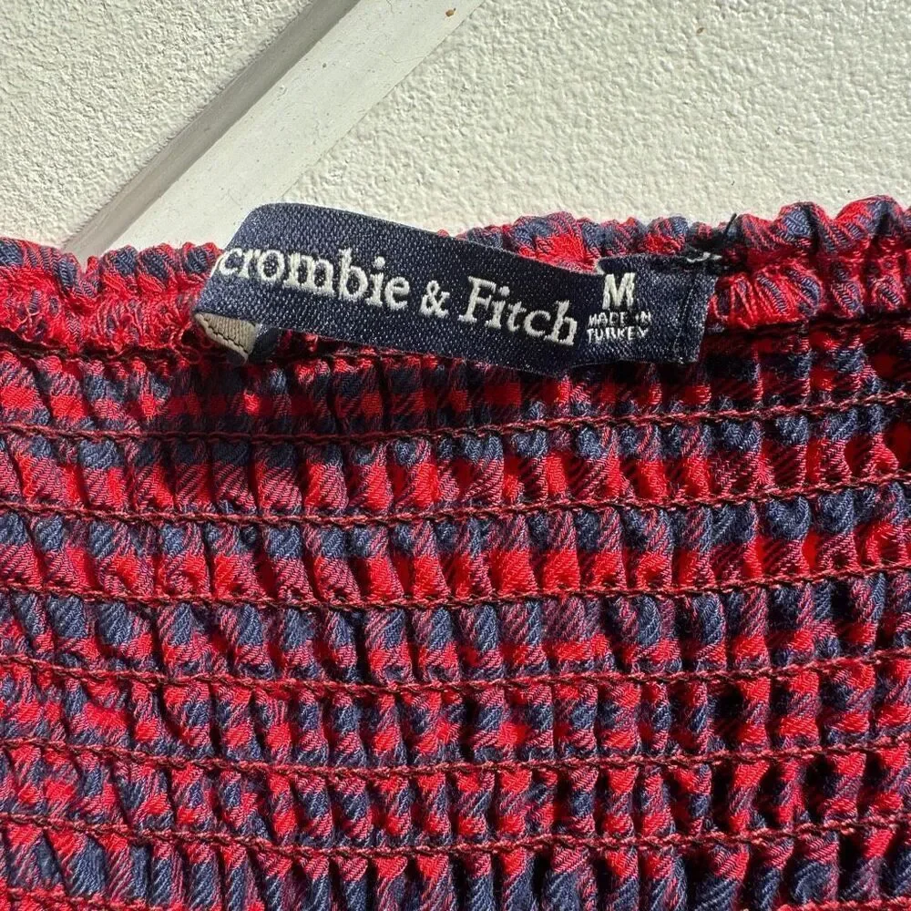 Abercrombie & Fitch Plaid Cropped Fitted Waist Balloon Sleeve Blouse Top Medium